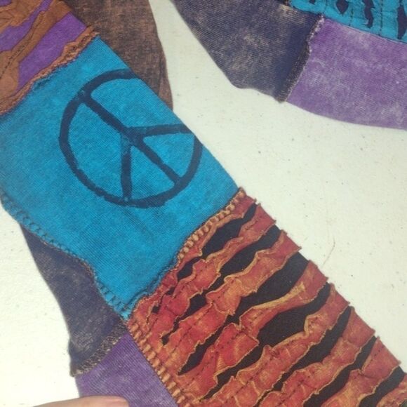 RISING International Hippie Jacket patchwork peace signs colorful size large - Picture 4 of 12